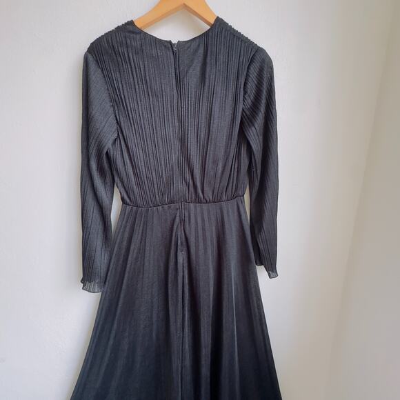 Miss Rubette Vintage Black Pleated Maxi Dress Sheer Sleeves 60s 70s Sz 12 - Picture 3 of 11